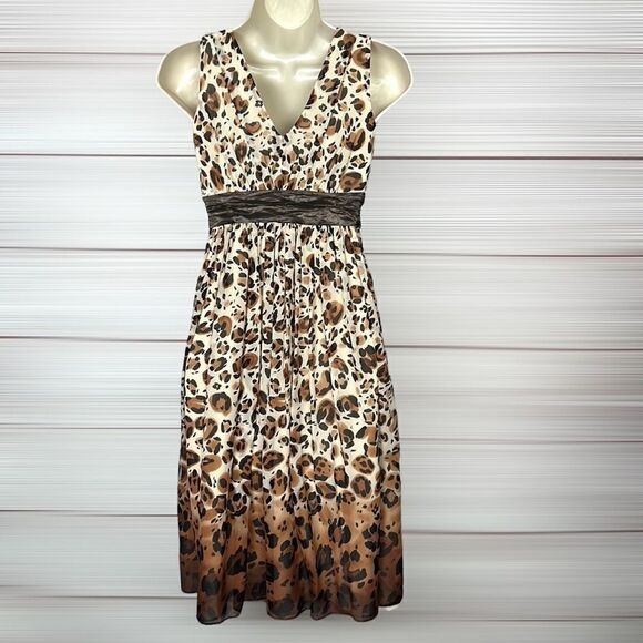 Nicole Miller Collection Silk Dress Empire Style Animal Print Deep V-Neck size 0 - Picture 8 of 12